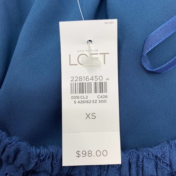 Ann Taylor Loft Womens Off-Shoulder Lace Dress XS Blue Scalloped Hem Romantic - Picture 6 of 7